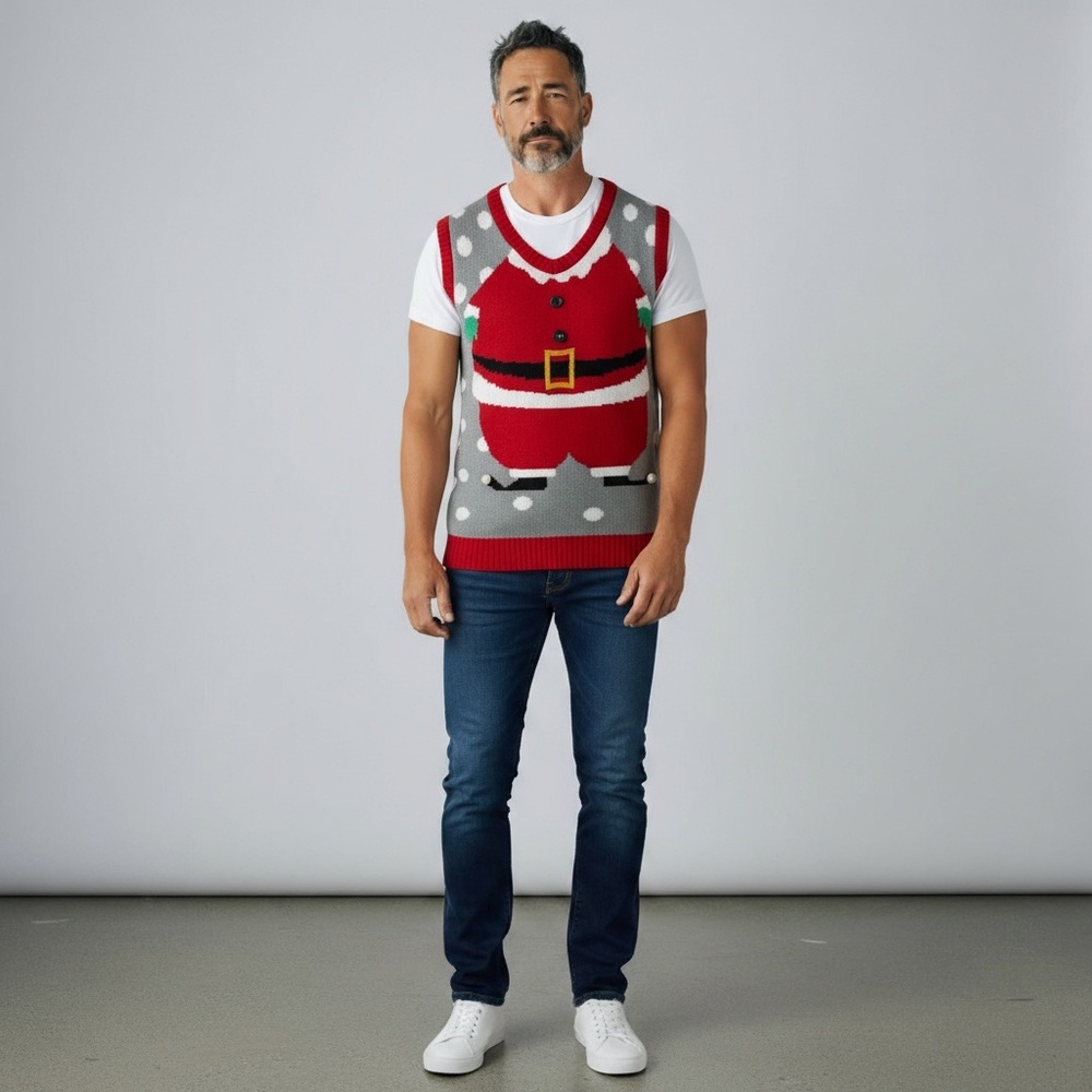Knit Santa Sleeveless Ugly Christmas Sweater Vest